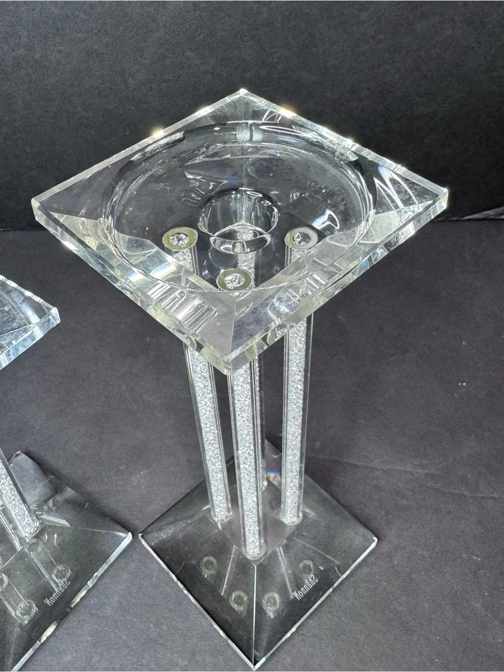 Shannon Crystal Candle Holders Set of 2 Rhinestone Square 7” & 9”